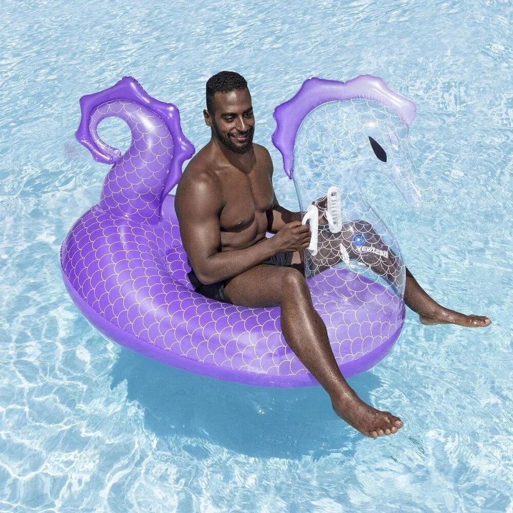 H2O GO! Royal Seahorse Ride-On Float Purple Pool Beach Inflatable 5ft